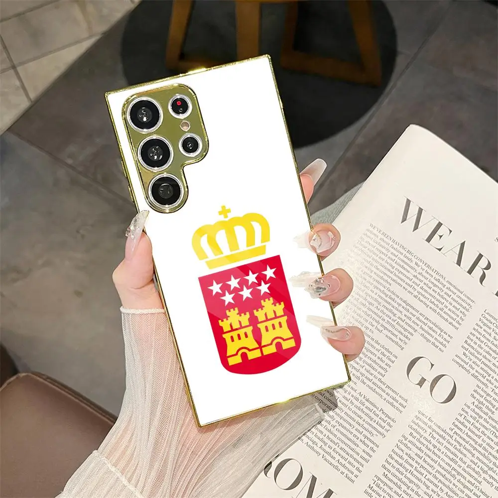

Community of Madrid Spain Phone Case For Samsung Galaxy S25 S24 S23 Ultra Electroplated Metal Case Glass Back Cover