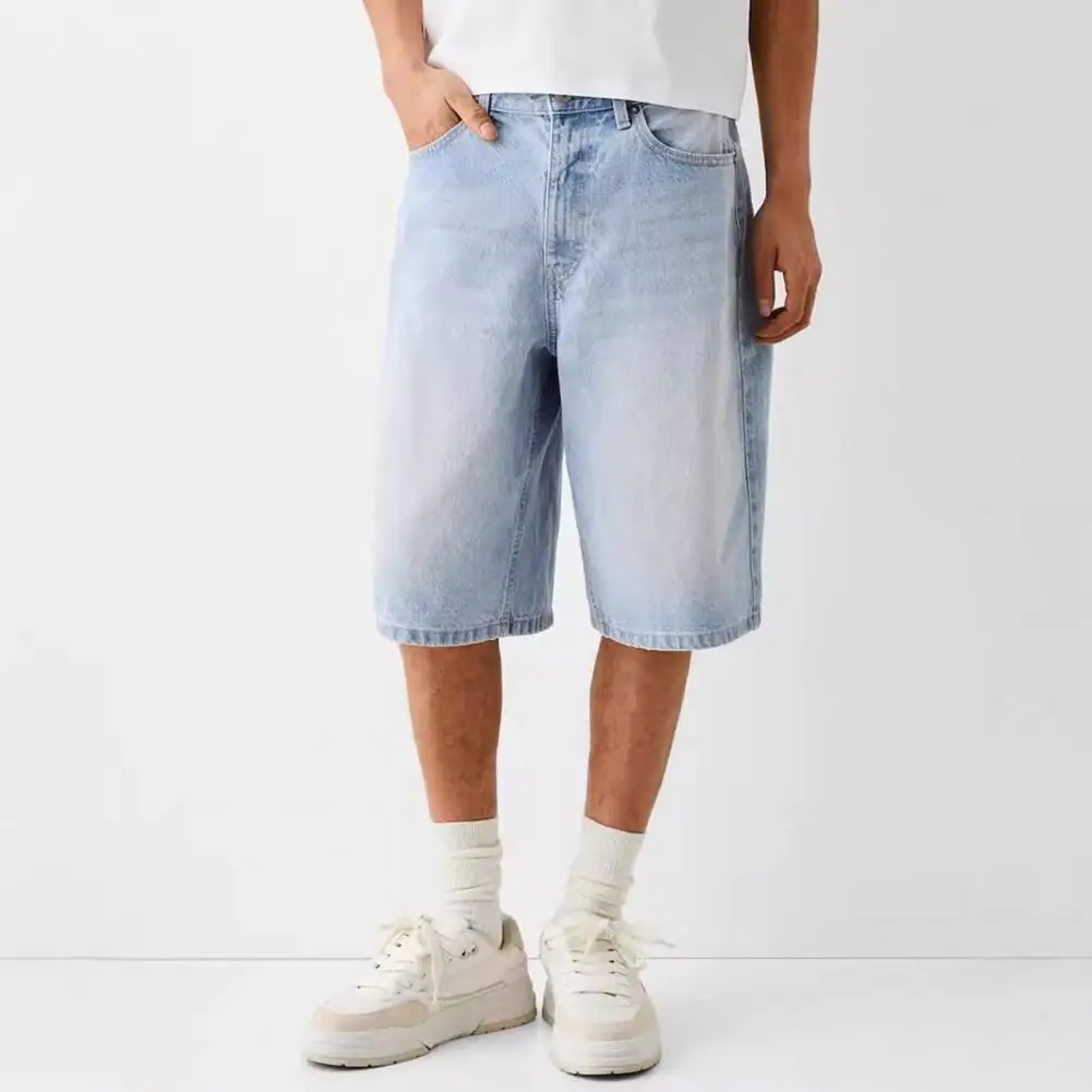 Baggy jeans shorts para homens casual solto ajuste perna larga denim jorts vintage hip hop skate longo jorts masculino streetwear