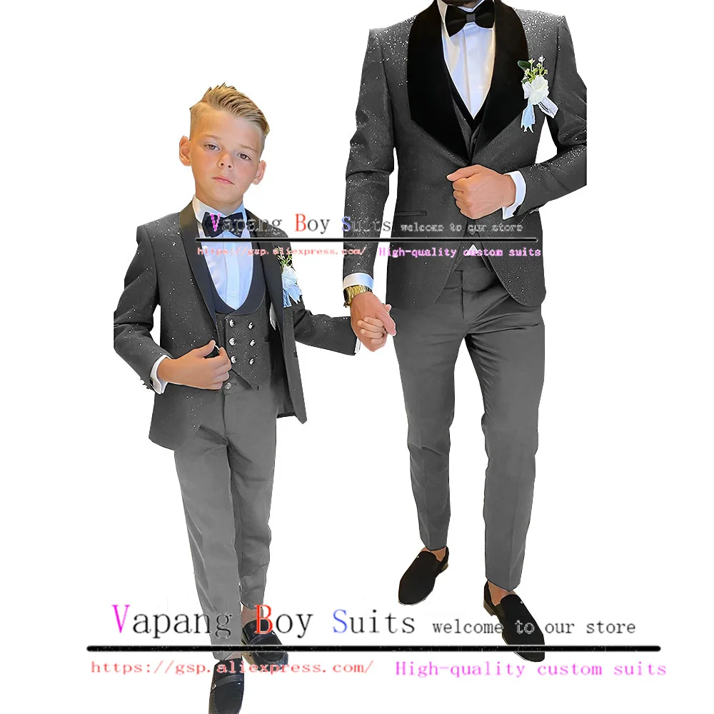 Dark Green Suit for Boys Wedding Tuxedo 3 Piece Set Jacket Vest Pants Bow Tie Kids Shawl Collar Blazer Fashion Clothes