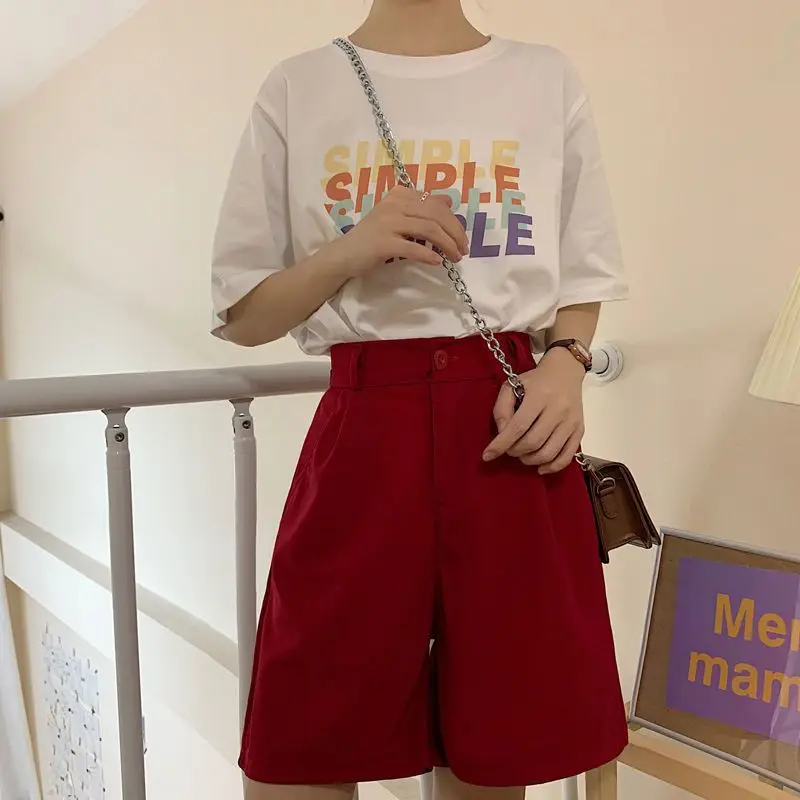 Spring Summer Women\'s High Waisted Button Solid Pockets Casual Suit Sports Formal Trousers Preppy Style High Street Shorts