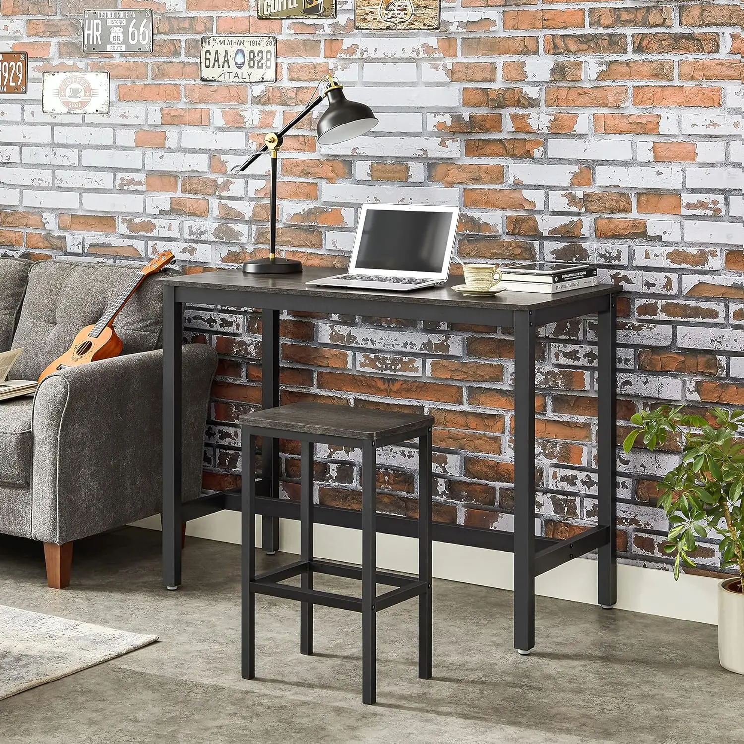 Vasagle Bar Stools, Set Of 2 Bar Chairs, Kitchen Breakfast Bar Stools With Footrest, Industrial In Living Room, Party Room,