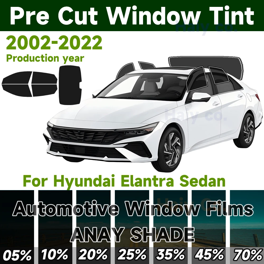 Pre-Cut 2Ply Window Tint for Hyundai Elantra Sedan 1996-2025 UV Blocking Heat Protection Privacy Black Film High sun protection