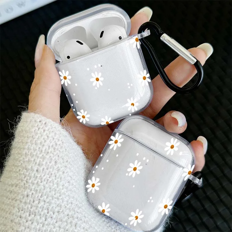 

Wireless Bluetooth Case for AirPods 4 3 1/2 AirPod Pro and Pro2 Case TPU Flower Pattern Transparent Protective Cover with Hook