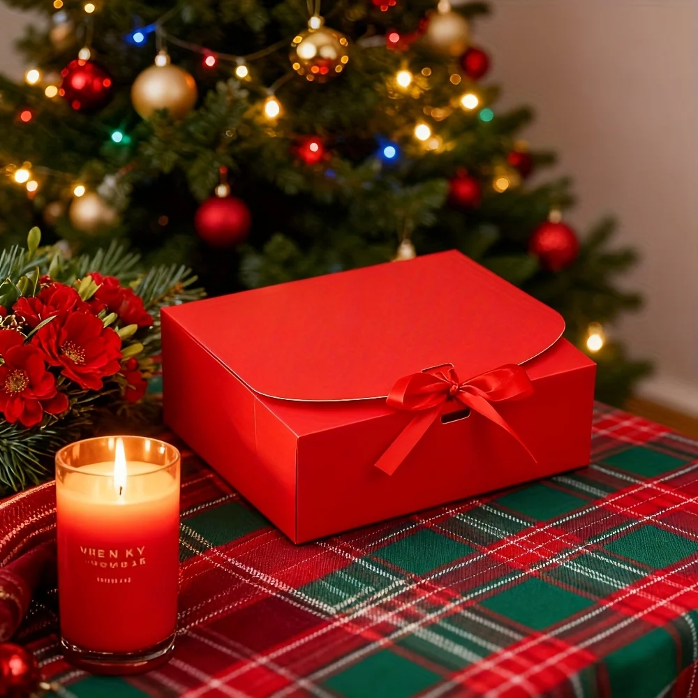 10 Stück festliche rote Weihnachtsgeschenkboxen mit Band – perfekt für Kekse, Süßigkeiten und Partygeschenke – Detail 2