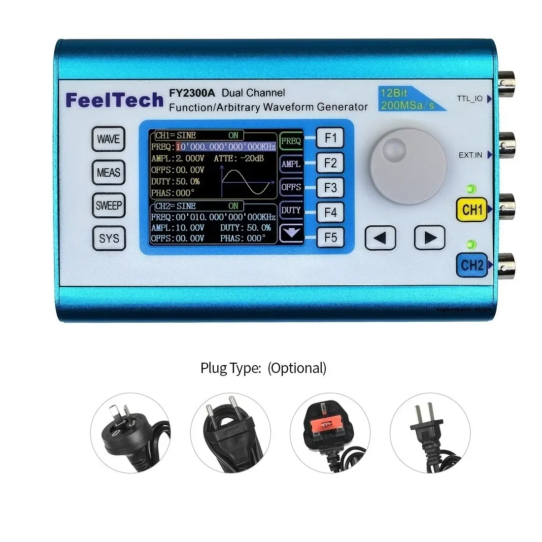 FeelTech FY2300H 25/30/40/50/60M Dual CH DDS Function Arbitrary Waveform Signal Generator/Source 250MSa/s Sweep/Frequency Meter