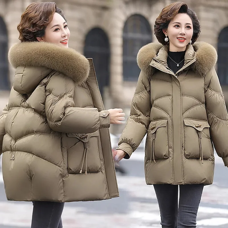 Chaqueta de algodón plateada brillante para mujer, abrigo holgado con capucha de Nueva Corea, Parkas gruesas a prueba de viento, abrigo largo