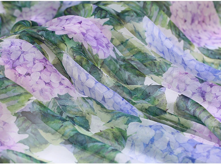 Green Leave Hydrangea Natural Silk Chiffon Plush Fabric For Dress Tissu Tecido Tissus Au Metre Tela Tulle Seda Cheap Fabrics DIY