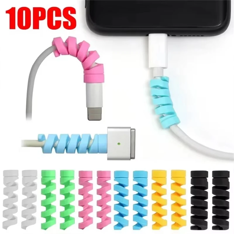 10PCS Spiral Cable Winder Protector Soft Silicone Cable Winder Clip Saver Cover For Android Phone Mouse Earphone Wire Protection