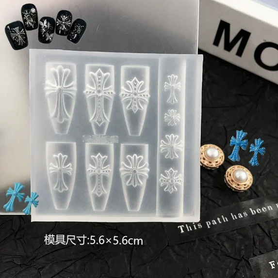 

4 style Cross Relief Carving Nail Art Mold DIY Silicone 3D Template Stencils Reusable Nails parts Decorations Manicure Tool