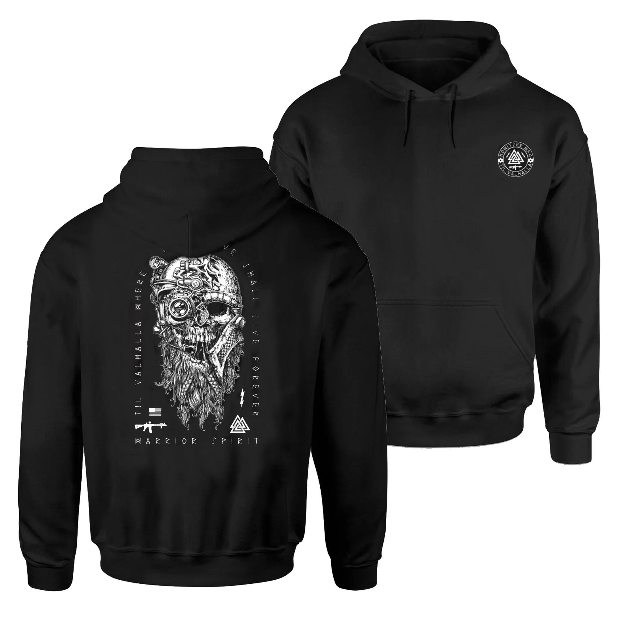 

Til Valhalla. Nordic Warrior Spirit Tactical Skull Grunt Pullover Hoodie New 100% Cotton Comfortable Casual Mens Sweatshirts