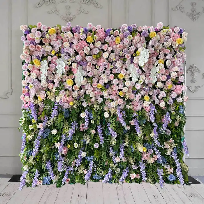 

3D pink purple rose peony white Phalaenopsis artificial plant flower wall wedding background decoration party event layout