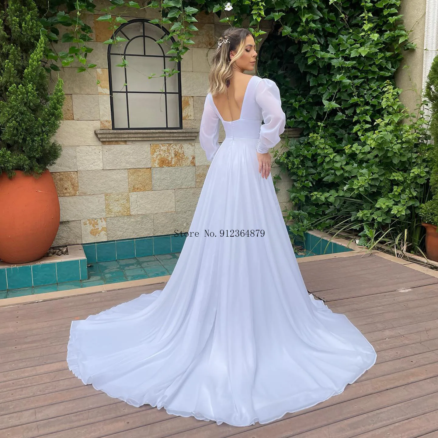 Vestido De novia De manga larga, traje sencillo con cuello en V, línea A, hecho A medida, 2024