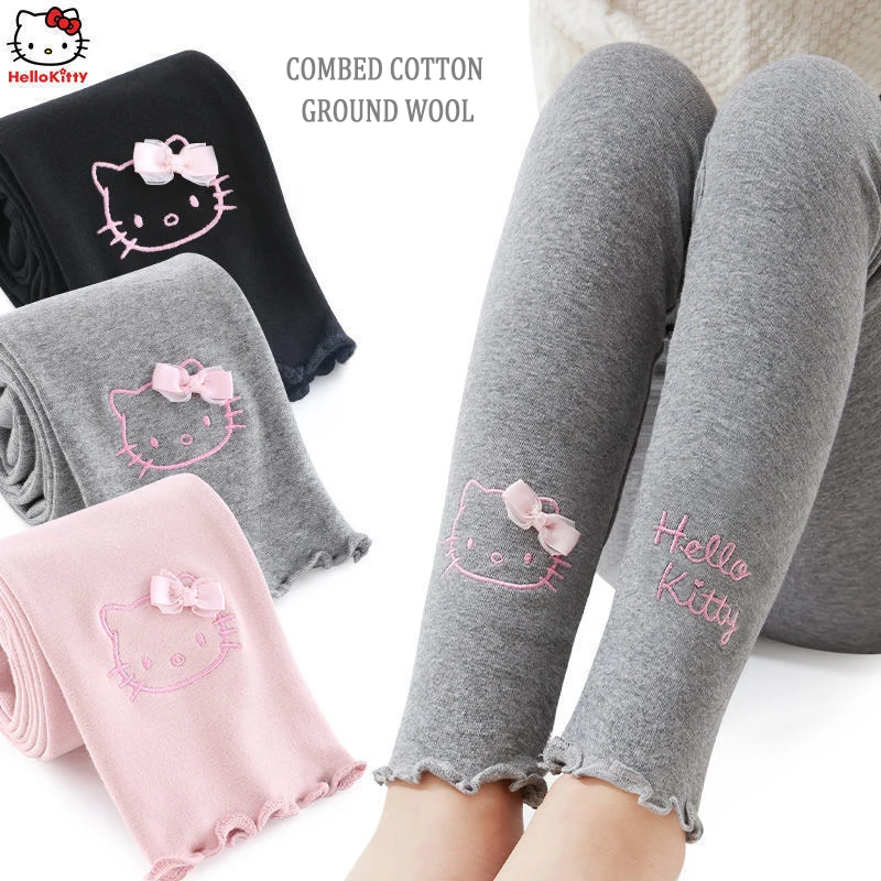 Miniso Hello Kitty Children's Leggings Cute Little Girls Bottom Pents Kids Trousers Thin Ankle Length Thin Outdoor Cartoon Gifts