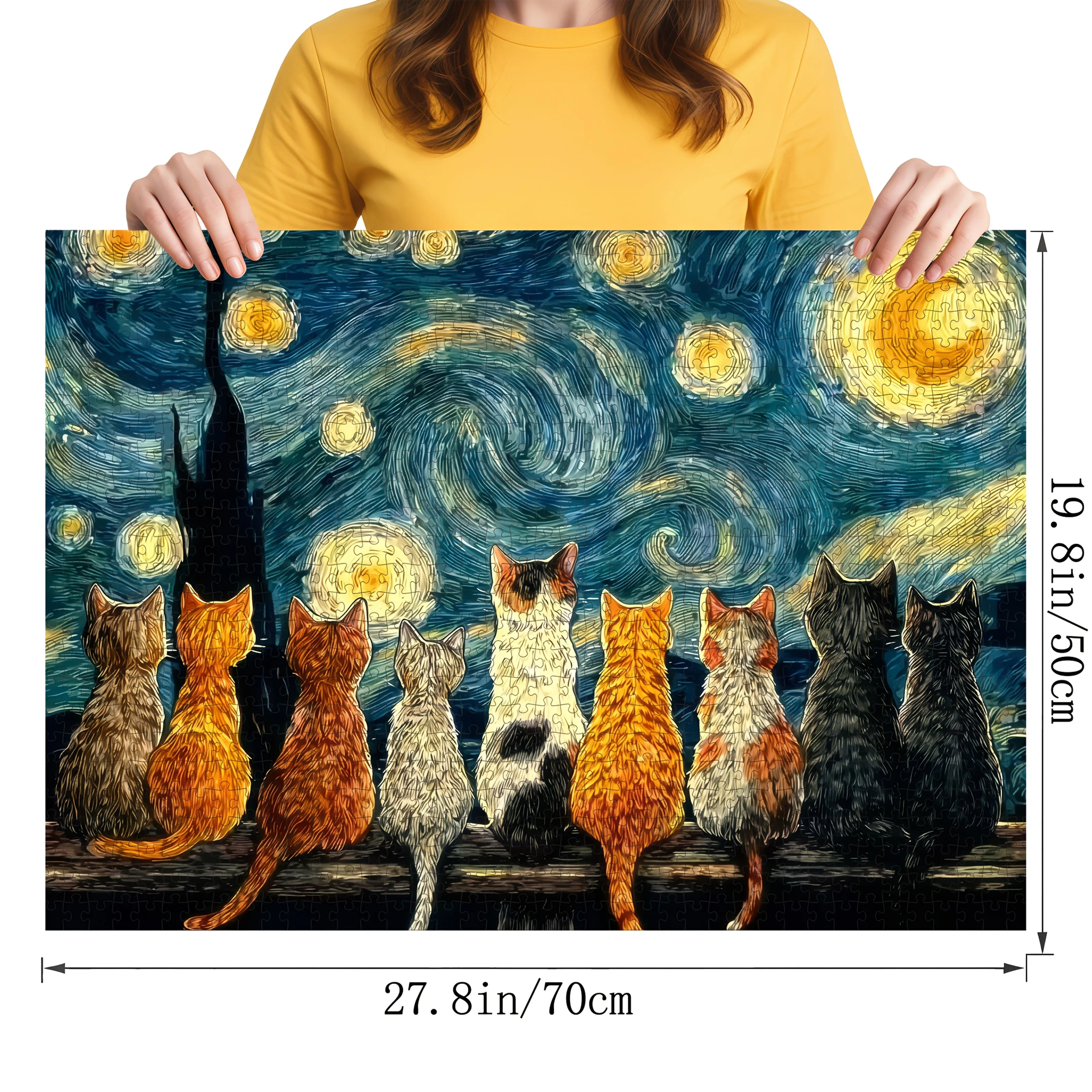 1 Box (500/1000pcs Cat's Starry Night Daydream Thick Paper Puzzle, Adult Toy Gift, Family Interactive Game, DIY Home Decor Bra