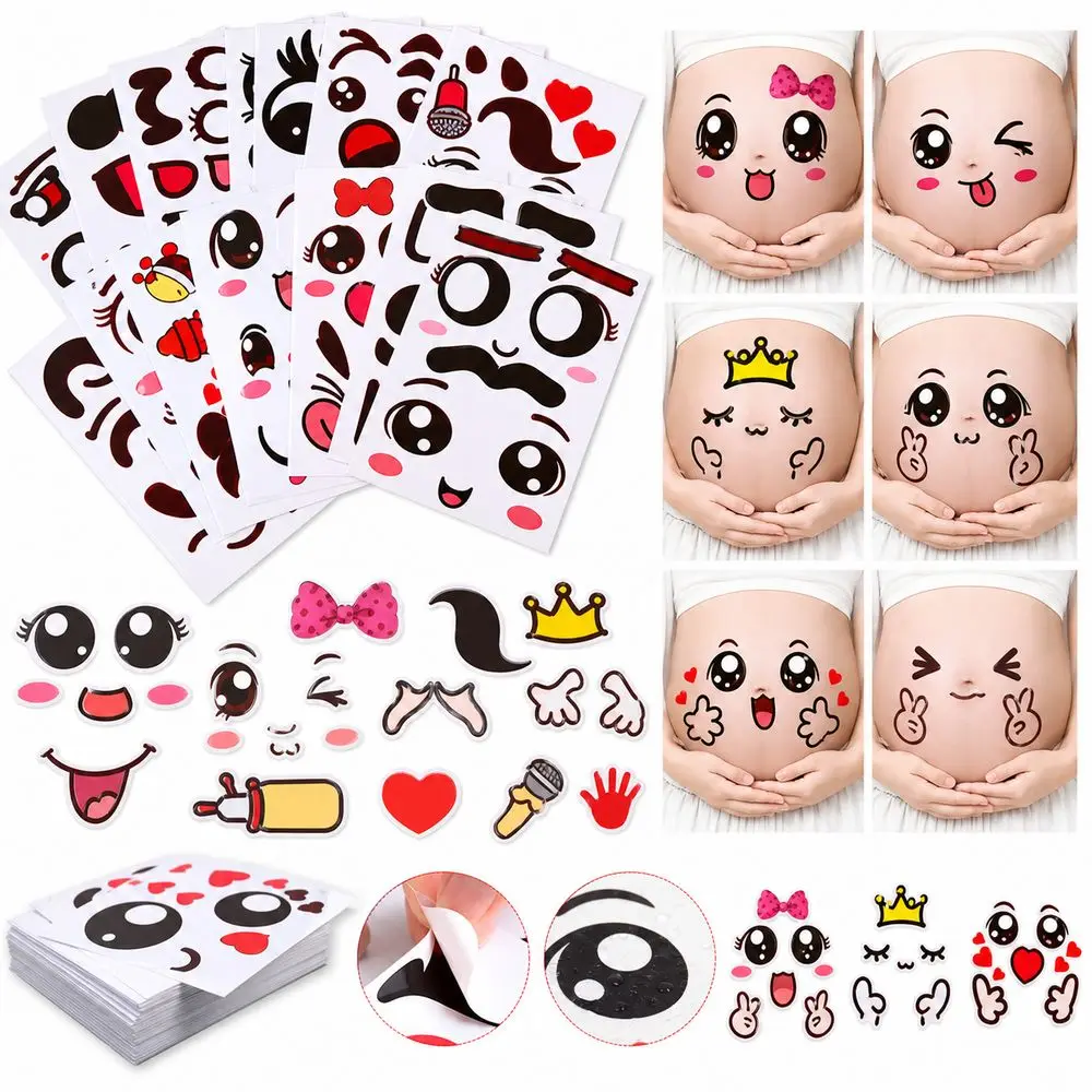 9PCS/Set Self Adhesive Pregnancy Belly Stickers Peel and Stick Cute Expressions Maternity Belly Stickers Multicolor