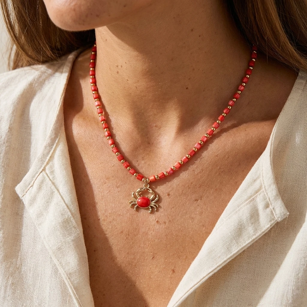 Imitationsperlen Seestern Kristall Perlenkette für Frauen Handgefertigter Krabbenschalen-Anhänger Halskette Choker Sommer Strand Schmuck