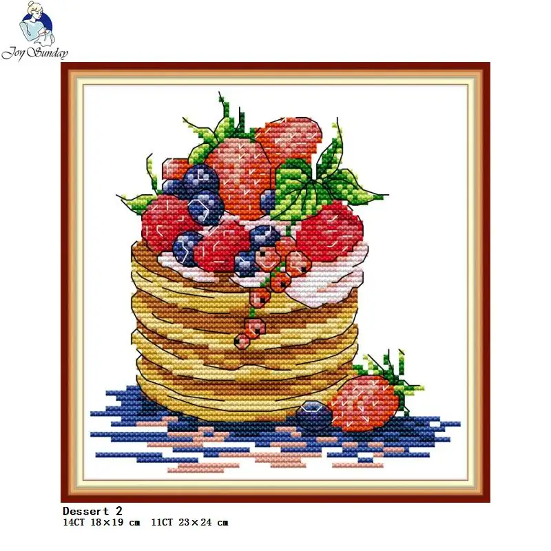 Flower Fruit Cake Dessert Printed Cross Stitch Kit 14CT Count 11CT Stamped Needle Thread Embroidery Set DIY Sewing Craft Gifts