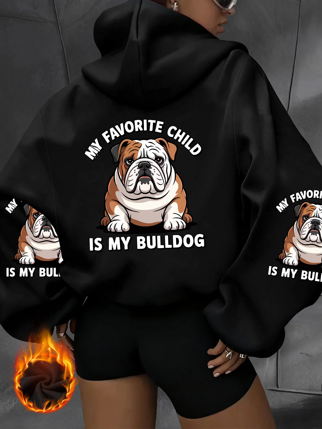 Vintage autumn and winter round neck sweatshirt with bulldog pattern printed, Y2K spicy style casual sports top