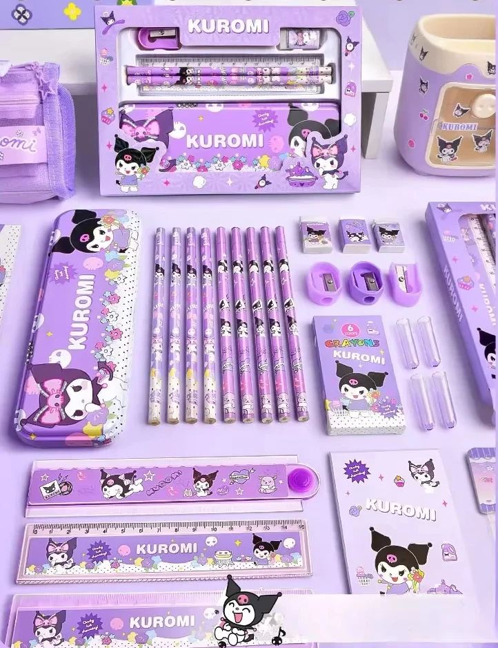 Sanrio Kuromi Stationery Set Cartoon Cinnamoroll My Melody Pencils Erasers Rulers Student School Supplies Study Stationery Gifts