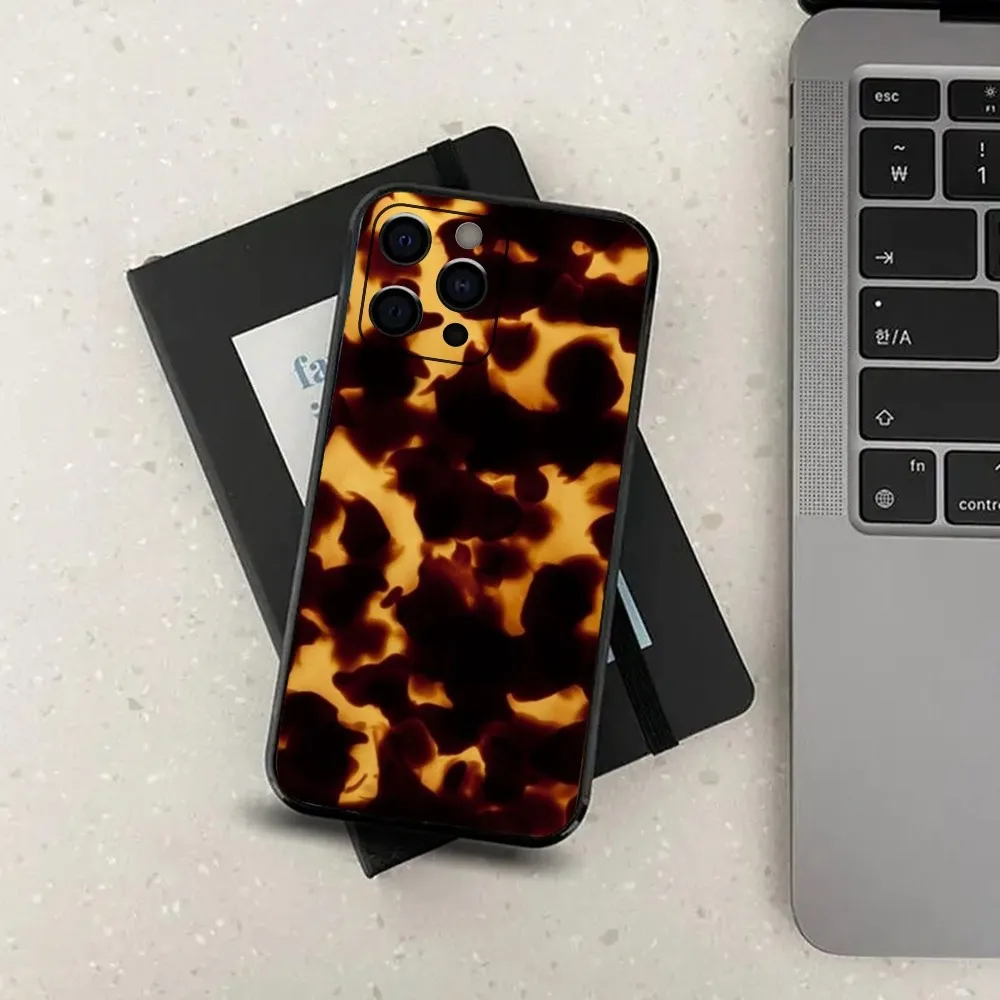 Tortoise Shell Marble Phone Case For Apple iPhone 15,14,13,12,11,Pro,X,XS,Max,XR,Plus,Mini Soft Black Cover