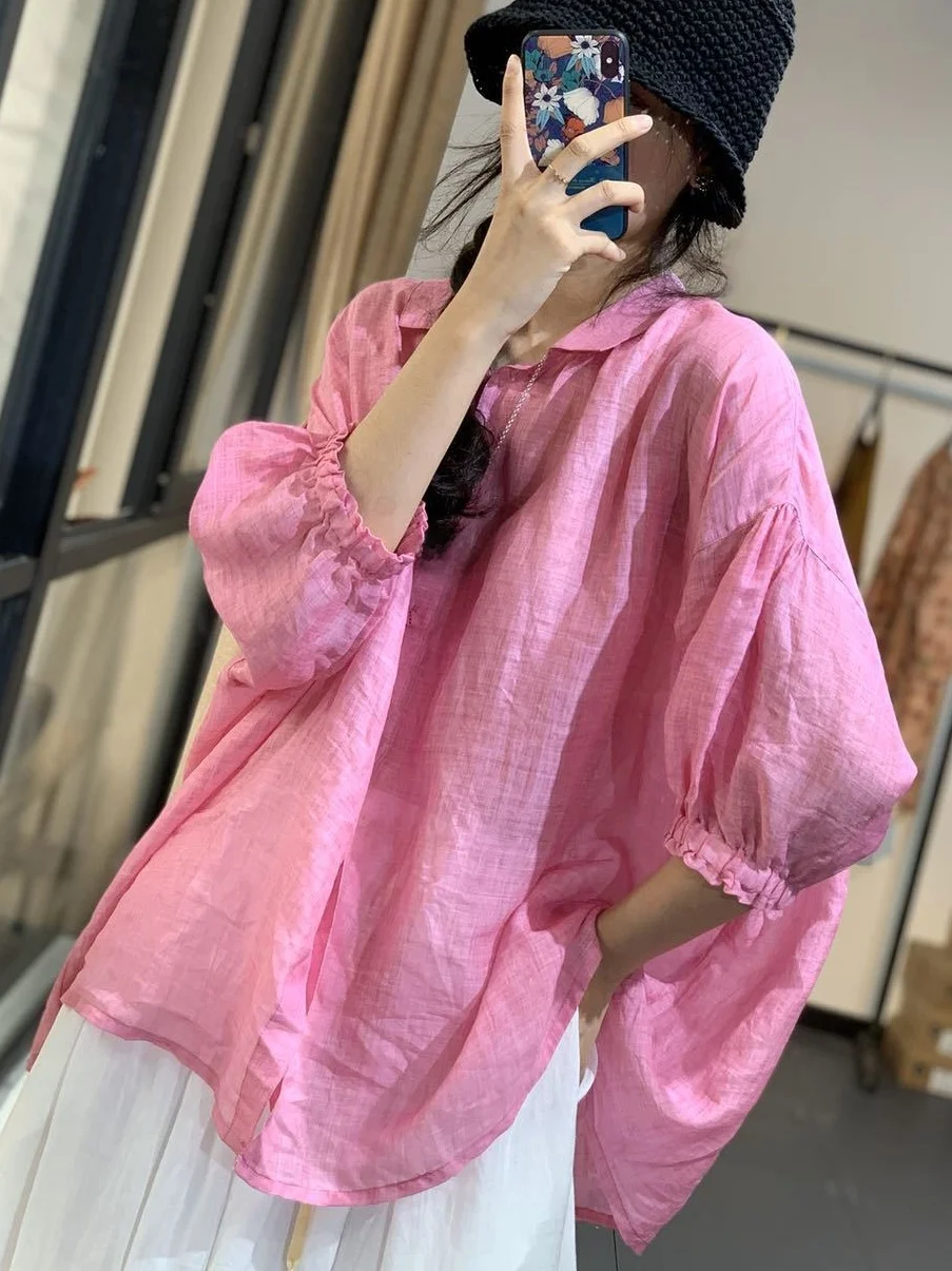 

Легкий хлопковый льняной утюг для женщин Faion Artistic Sle Летний сезон Tagl Дизайн на пуговицах Обычная посадка Чистый цвет