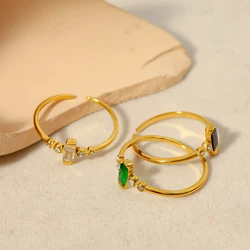 WILD & FREE Simple Stainless Steel Thin Open Rings for Women Zircon Crystal 18K Gold Plated Waterproof Trendy Jewelry