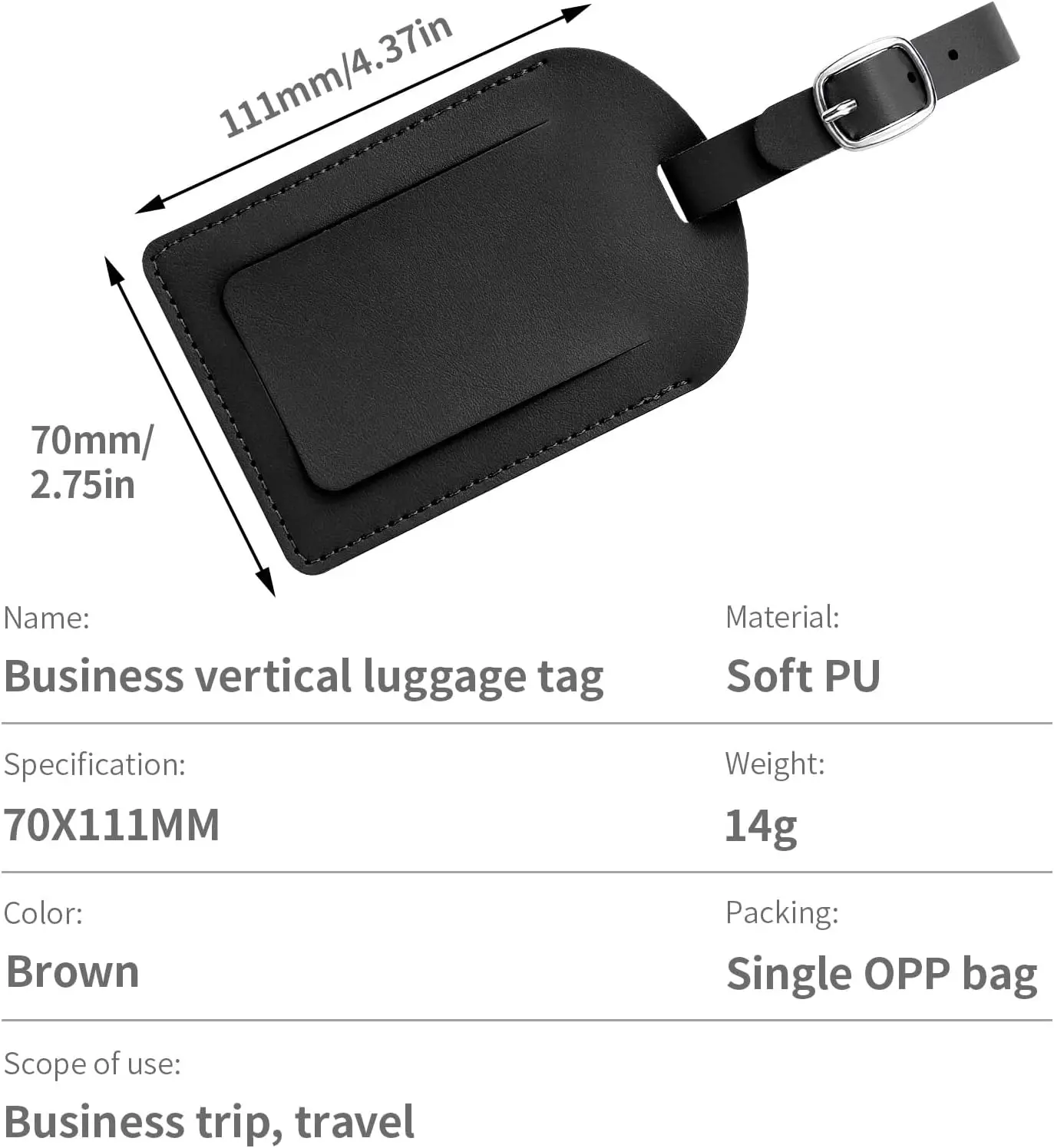 Personalized Leather Luggage Tags, Customizable PU Baggage ID Tag with Privacy Flip Cover, Travel Essential Suitcase Tag