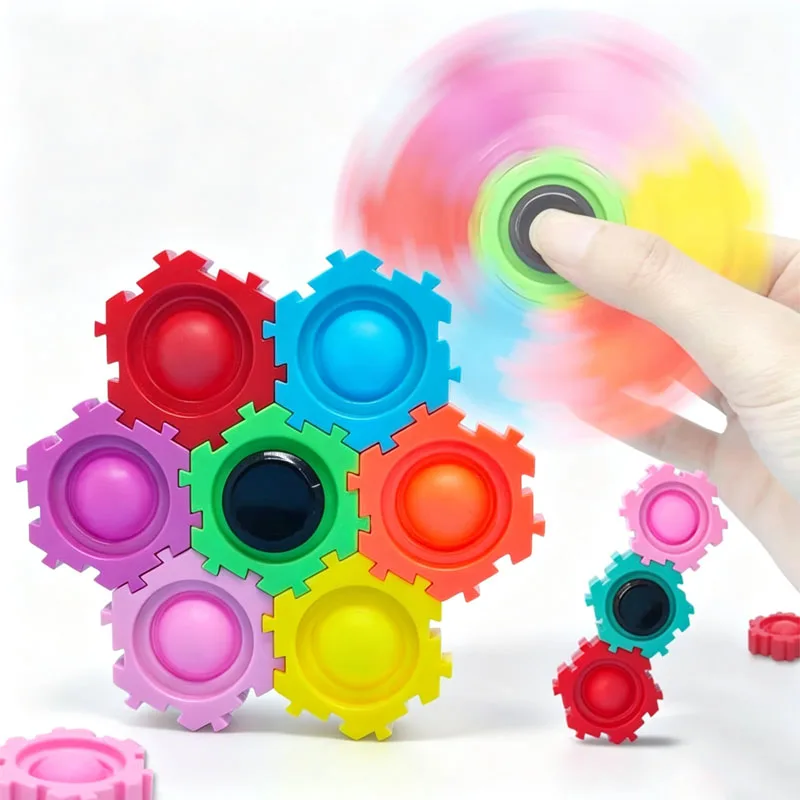New Design Push Bubble Gear Building Block Fidget Spinner Calming Sensory Toys Autism Anxiety & ADHD Decompression Gifts