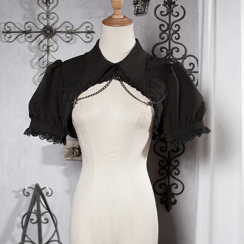 

Gothic Lolita Shrug Top Short Bubble Sleeve Pointed Collar Bolero Jacket ~ Contract Cross by OCELOT