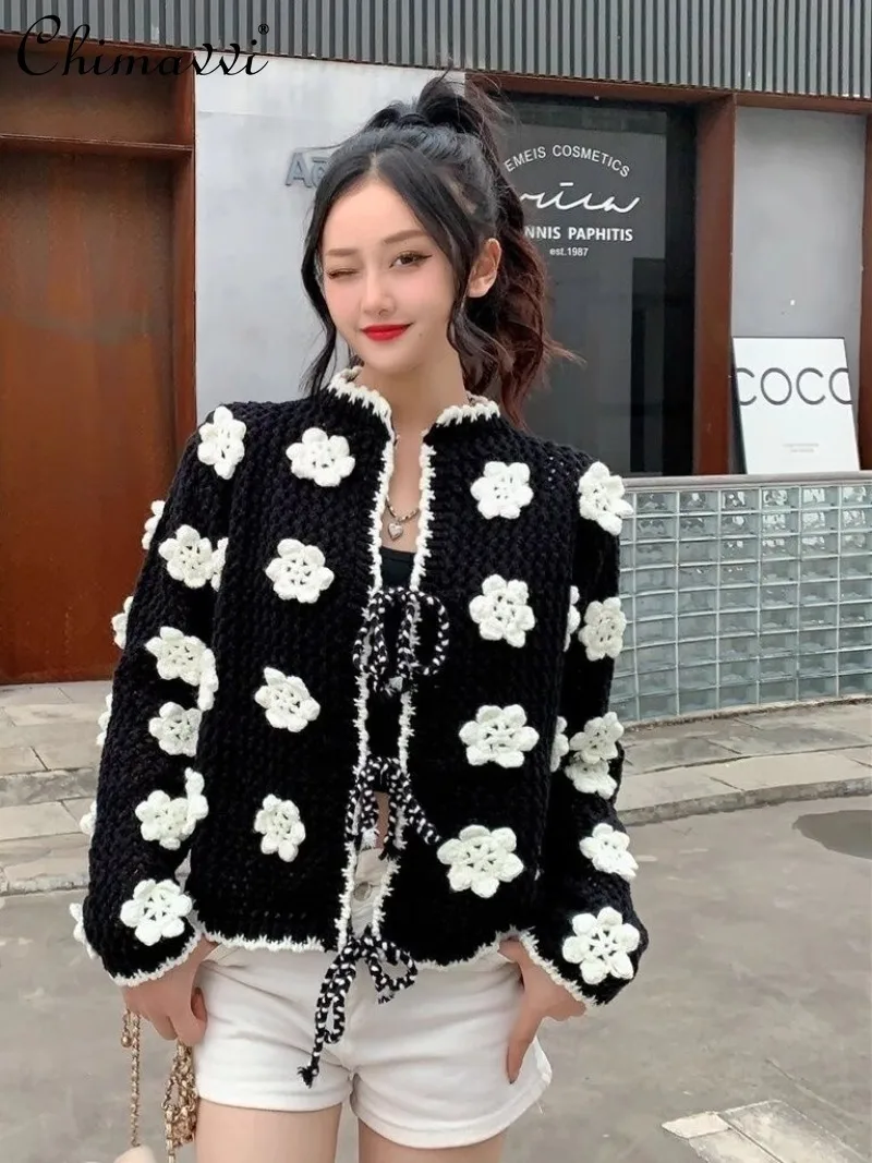 

High Quality Spring and Summer Sexy Fashion Hook-up Three-dimensional Hollow Off-the-shoulder Short Knitted Jacket For Women