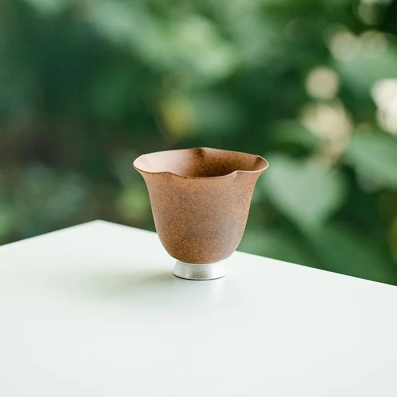 Taza de té de pétalos de plata pura hecha a mano, taza de té de arcilla de roca antigua, regalo pintado a mano de Mate chino, herramienta Jingdezhen, par antiguo, tazón de té