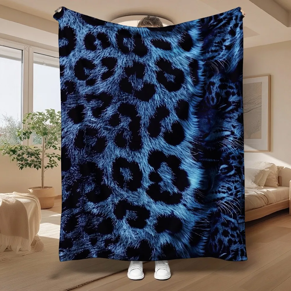 Blue Leopard Print for Animal Lovers Soft Fleece Blanket Vivid Spotted Design Cozy Home Decor And Gift