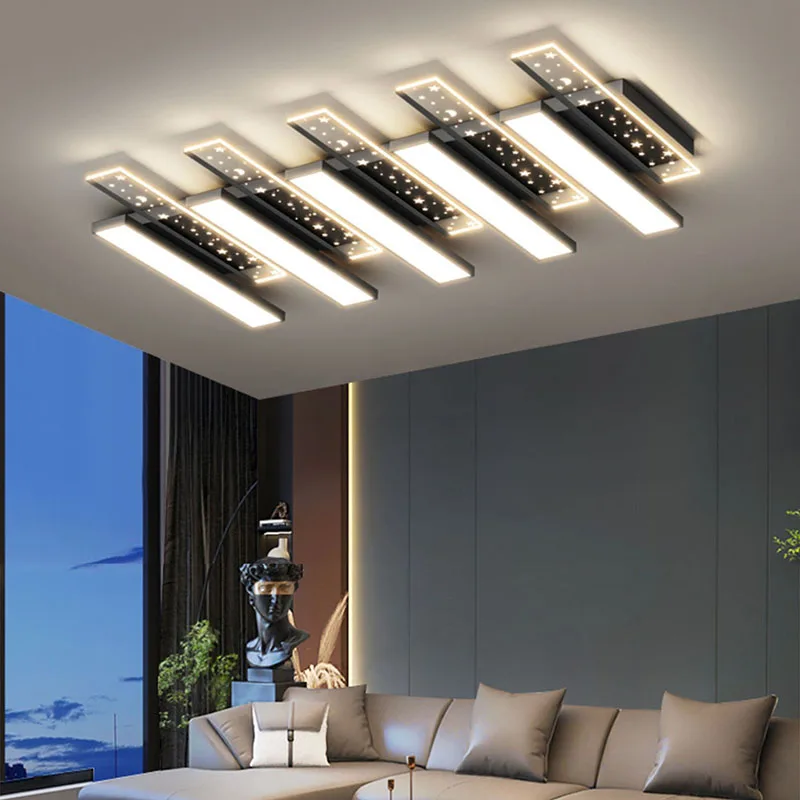 REVEN black Modern Nordic Chandelier Dimmable Fishbone Design Stars Ceiling Light with Glass Hardware