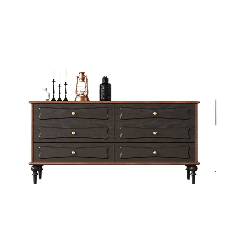 

French solid wood retro living room, storage eight-bucket cabinet, multi-functional storage side cabinet