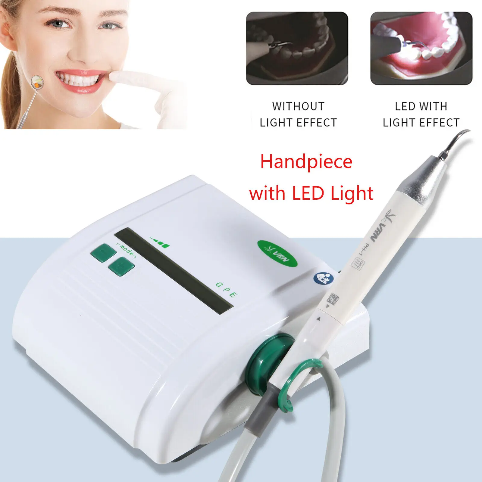 Escarificador ultrasónico Dental, pieza de mano desmontable Autoclavable con 5 puntas de piezas, compatible con EMS + LED, VRN