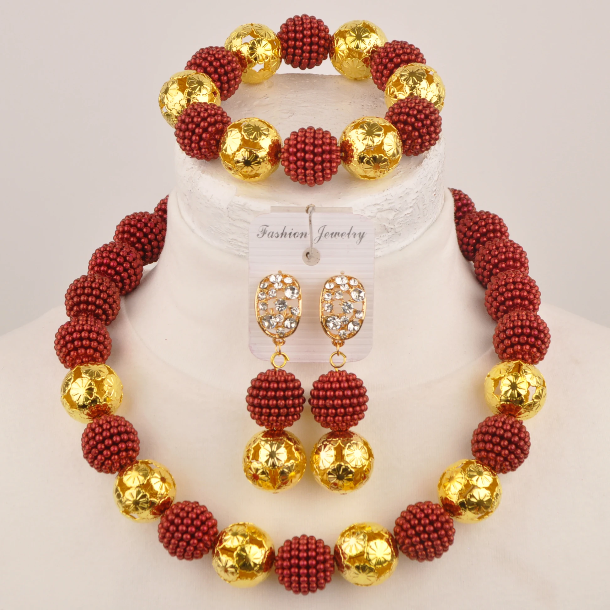 Laanc Jewelry Necklace Wine Red Nigerian wedding African jewelry collection