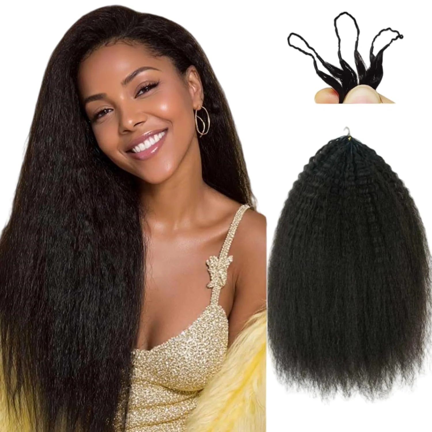 

Наращивание волос Kinky Straight Crochet: готовые пучки из натуральных волос с предварительно проработанными петлями, многоразовые, невидимые, без узлов, для плетения в стиле бохо