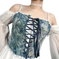 Fashion Lolita Shirt Women Tank Tops Camis Harajuku Vintage y2k Corset Woman Clothing Blusas Sexy Ladies Crop Top Camiseta Mujer