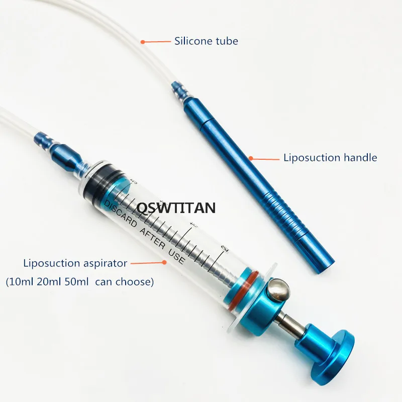 Mango de bombeo de succión de acero inoxidable de titanio, convertidor de aguja de liposucción, manguera de goma, jeringa Aspiradora