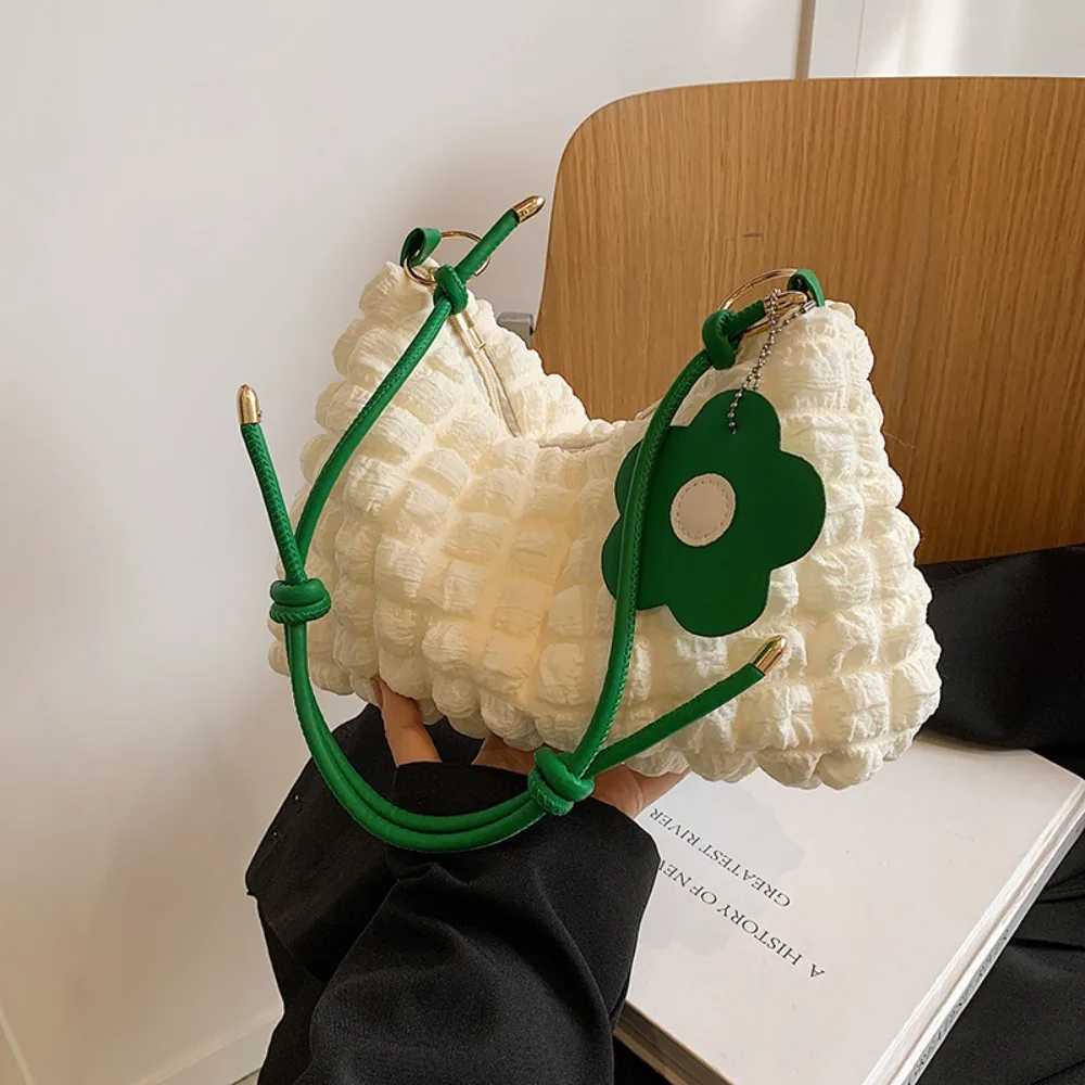 トレンディなプリーツバブルショルダーバッグ、毎日の通勤ハンドバッグ、腕の下バッグ、キルティングソリッドトートバッグ、メッセンジャーバッグ