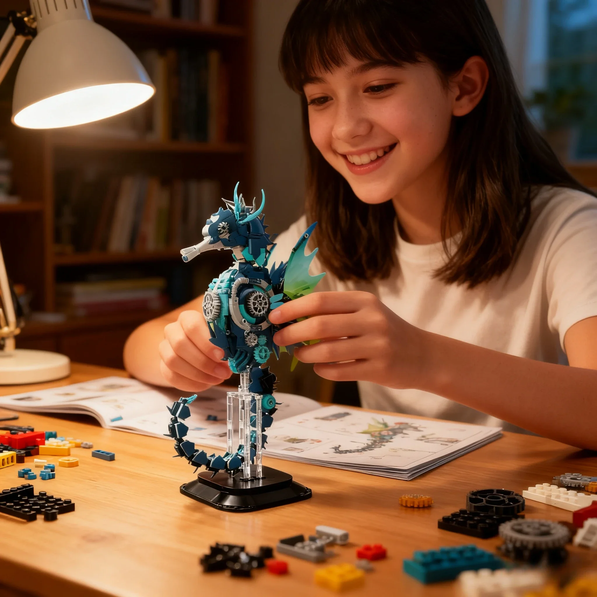 

Механическая модель морского конька, строительные блоки, игрушка MOC, подвижный подводный морской животный, мех, сделай сам, кирпичи, игрушки для детей, подарок для мальчиков