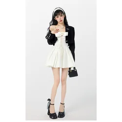 Women's Dress Apricot Short Skirt Spring French Fashion Suspender Dress Women's Bow Chic Design Ball Gown Camisole Dress White