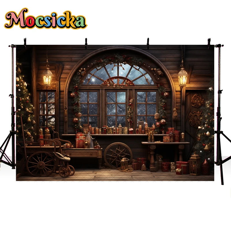 Mocsicka Santas Cabinet of Christmas Wishes Photography Backdrops For Child Portrait Props Family Xmas Livingroom Background