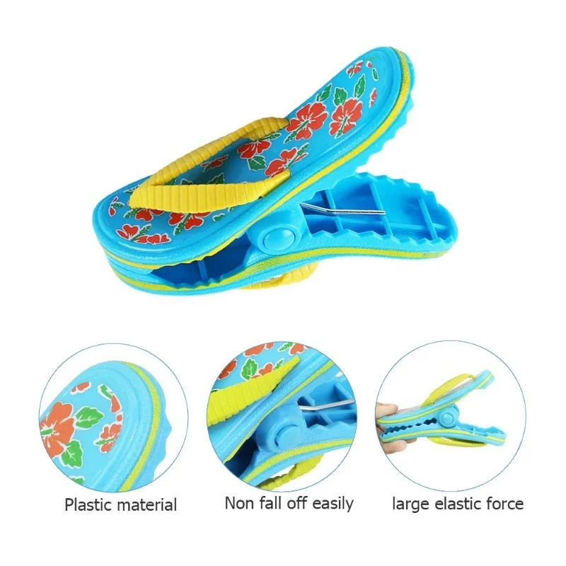 

E5 Clothes Pegs 4PCS Plastic Beach Towel Bath Towel Clip Slipper Shape Beach Lounge Chair Fixing Towel BBQ Clip Laundry Tongs