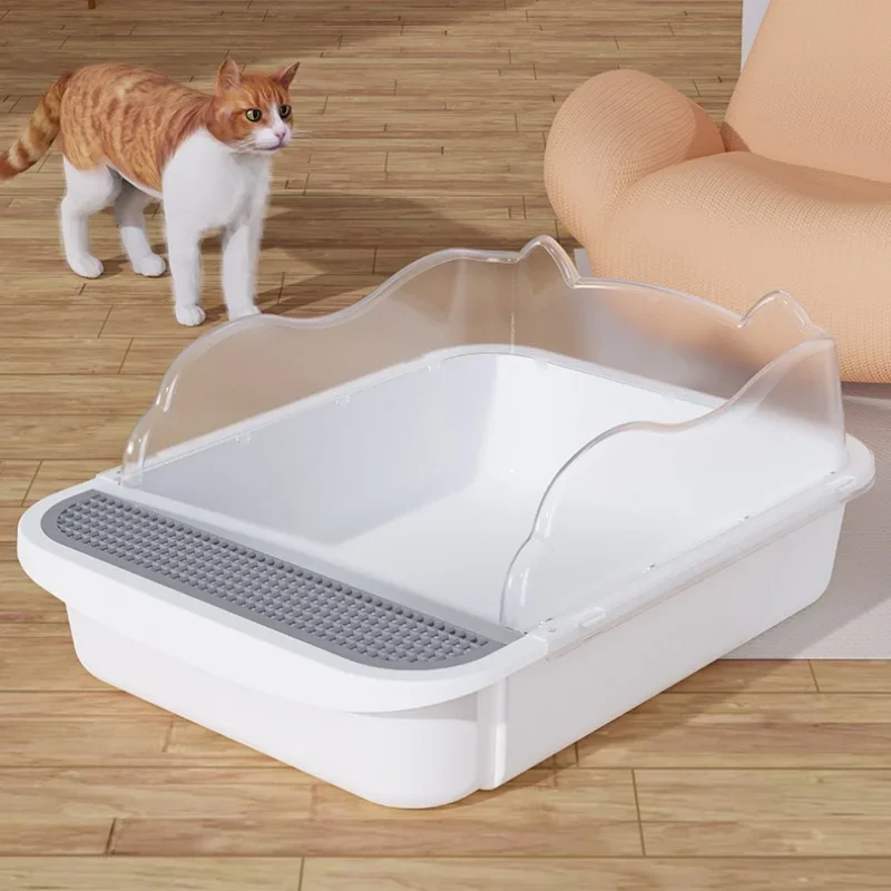 Large Cat Litter Box Semi-Enclosed Cat Sandbox with High Sides Removable Kitty Litter Pan for Rabbit Cats&Kittens Small Animals