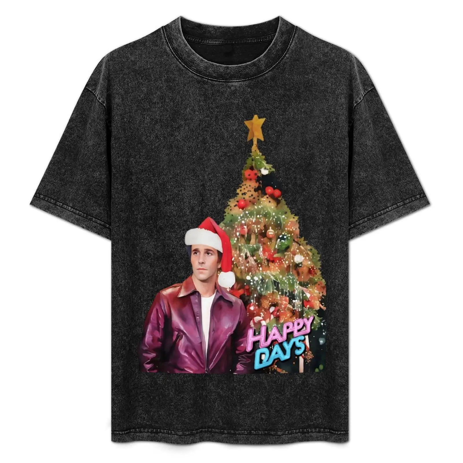 

Cool Christmas - Fonzie - Happy Days - Watercolor T-Shirt Big Size Crew Neck T-Shirt