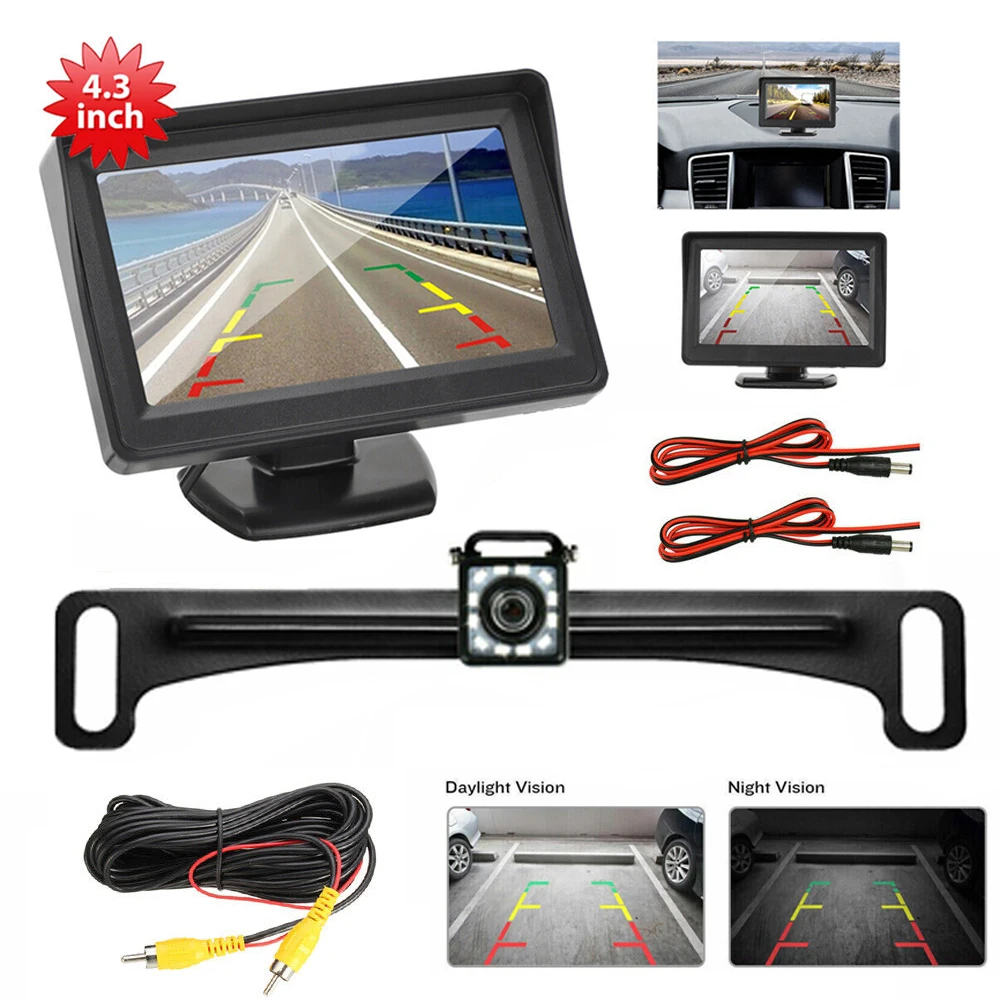 

Car Rear View Backup 12led Camera Waterproof HD Camera 4.3inch HD Display lCD Monitor Full Set Parking system For Pickup Van RV