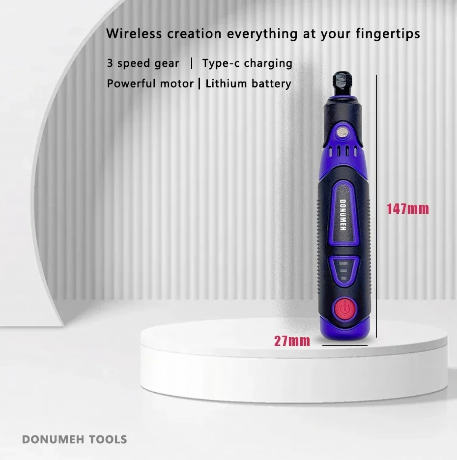 Imagem -04 - Donumeh-moedor de Broca Elétrico sem Fio Mini Caixa de Ferramentas 17000rpm Multiuso 37 v Carregamento tipo c Home Faça Você Mesmo Ferramenta Rotativa