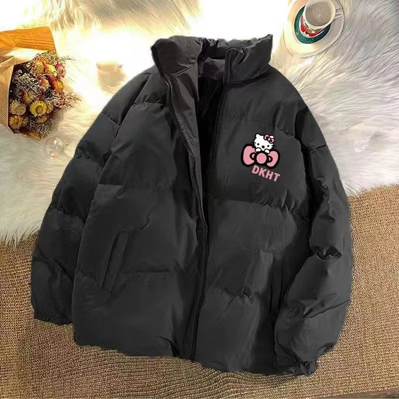 

Cute Hello Kittys Winter Cotton Coat Cartoon Printed Jacket Women Kawaii Zipper Coat Couple Down Jacket Thickened Warmth Tops