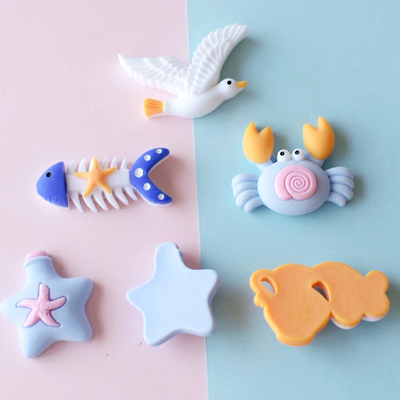 10PCS Resin Lovely Colorful Crab Bird Fish Flatback Stone Figurine DIY Embellishments Scrapbook